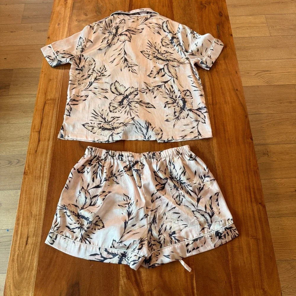 House Of Harlow Women's Pink Palm Leaves Pajama Shorts Set Size S